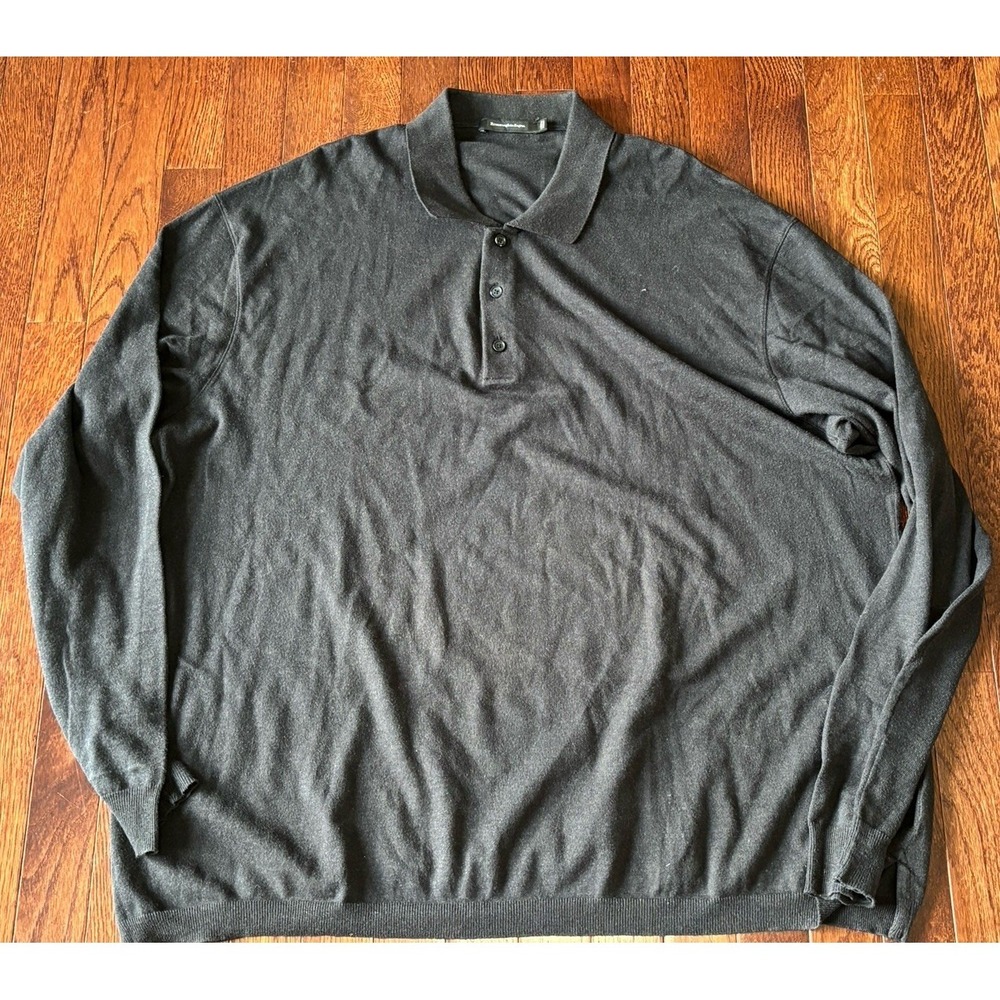Zegna Polo Sweater Shirt Mens 3XL XXXL Black Long Sleeve Cotton  cashmere